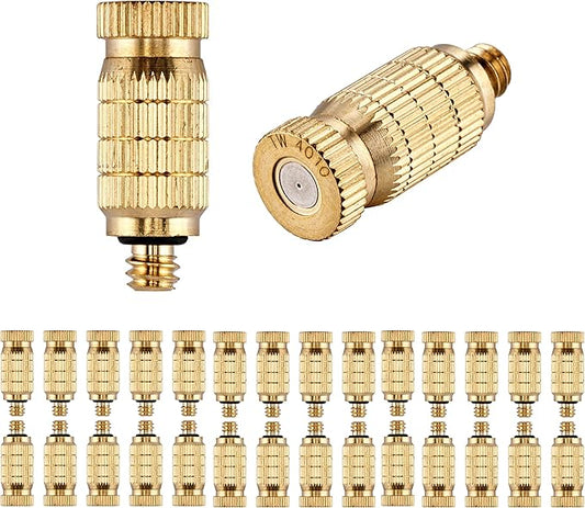 Mornajina 30Packs Brass Misting Nozzles for Outdoor Cooling System, Misting System Heads Sprayer 0.020" (0.5 mm) 10-24 UNC, High Pressure