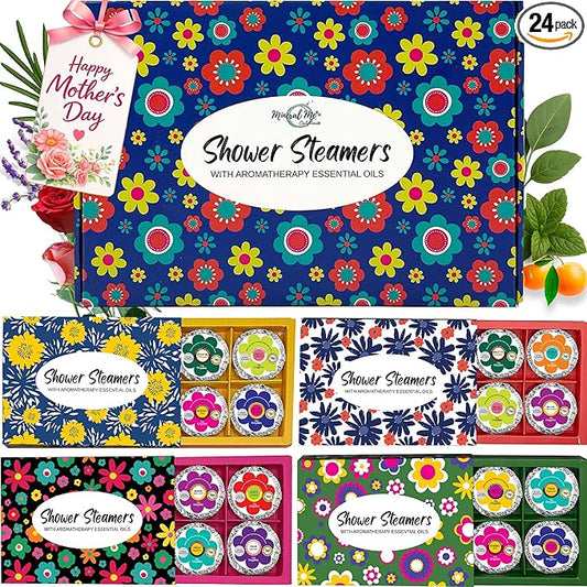 Shower Steamers for Women, Mothers Day Gift for Mom, 24pc Shower Bombs Aromatherapy Gift Set w/Organic Essential Oils. Shower Melts, Bath Bombs for Shower, Birthday Gifts, 4 Boxes of Pack of 6
