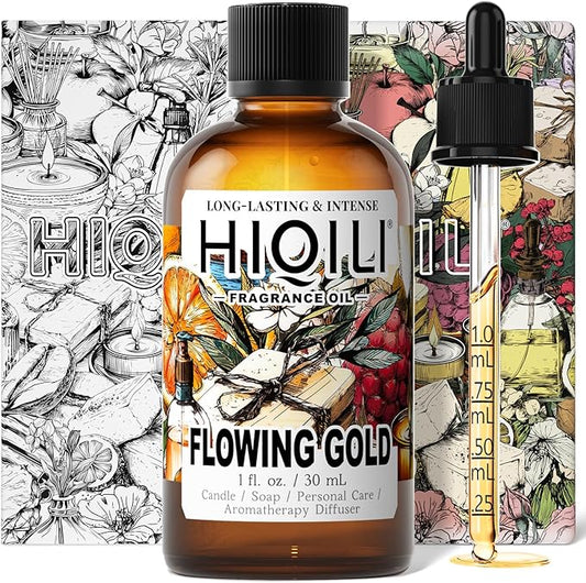 HIQILI Flowing Gold Fragrance Oil - Perfect for Soap & Candles, Men's Perfumes Making, for Essential Oil Diffusers Use - 1 Fl Oz