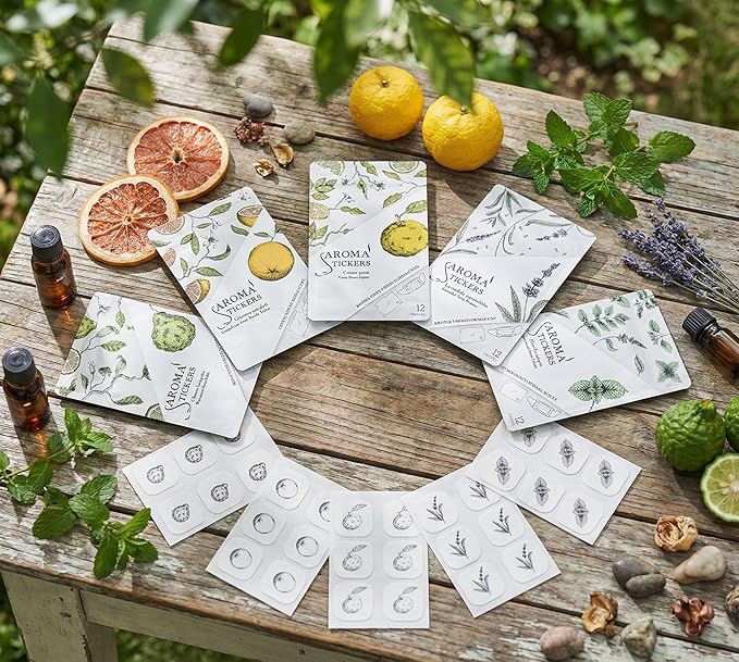 AROMA STICKERS® (Yuzu, Pack of 3) - 100% Natural Essential Oil Scented Mask Stickers for Face Mask & Pillow (12 Stickers/pc) -Pure Essential Oil Scented Mask Patch/Personal Aroma/Relaxing