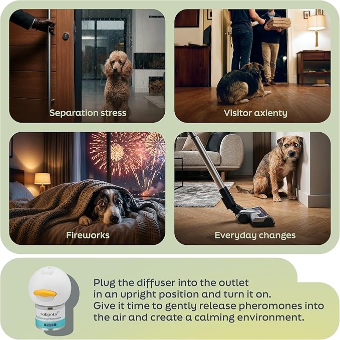 Dog Calming Diffuser Kit with Toy – Helps Reduce Barking, Pee Accidents & Separation Anxiety – Pheromone Plug-in for Dogs – 1 Diffuser + 2 Refills