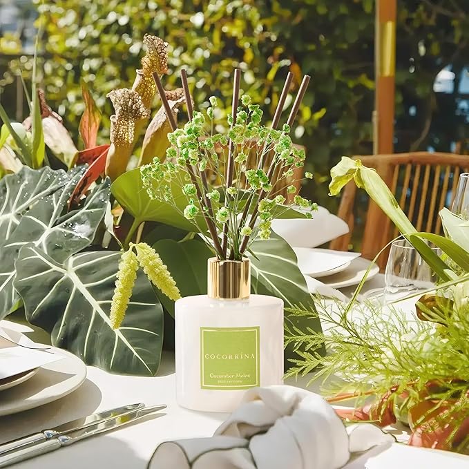 COCORRÍNA Reed Diffuser - Cucumber Melon 6.7 fl oz Reed Diffuser with Sticks, Bedroom Bathroom Shelf Decor