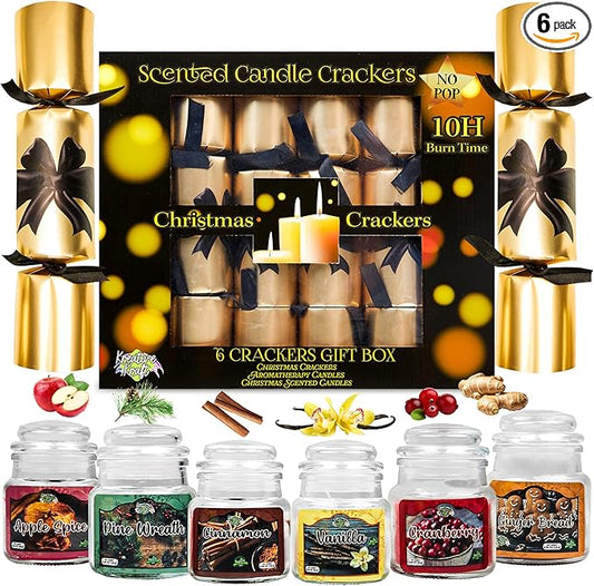 KreativeKraft Luxury Jar Candles Christmas Crackers for Adults, No-Snap, Scented Festive Candles Christmas Decorations Table Party Favors Holiday Gift (Multi)