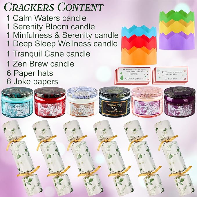 KreativeKraft Luxury Scented Candles Christmas Crackers Aromatherapy No-Snap 6 Pack Party Favors Hats Jokes Christmas Decorations Holiday Gift (Multi Candle)