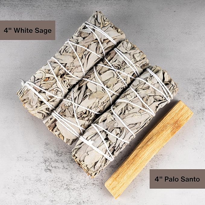 Wish Well 3 pc White Sage Smudge Sticks with Palo Santo Stick - Sage Incense Sticks for Smudging, Healing, Meditation, Home Cleansing - 4” White Sage Sticks & Palo Santo Incense Stick