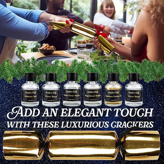 KreativeKraft Luxury Reed Diffuser Christmas Crackers, No-Snap 6 Pack Fragrance Party Favors with Hats & Jokes, Christmas Decorations Holiday Gift (Multi Diffuser)