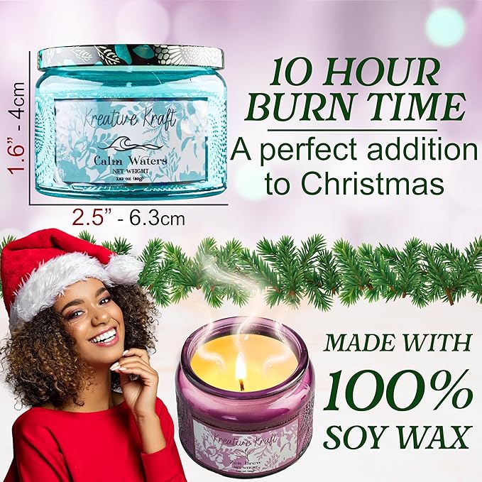 KreativeKraft Luxury Scented Candles Christmas Crackers Aromatherapy No-Snap 6 Pack Party Favors Hats Jokes Christmas Decorations Holiday Gift (Multi Candle)