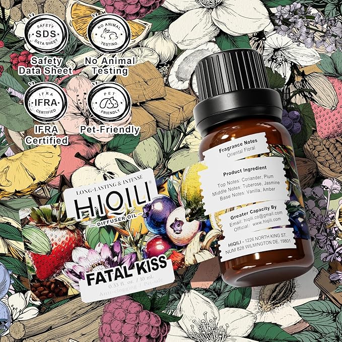 HIQILI Fatal Kiss Diffuser Oil, Essential Oil Blends, Fast Diffusion for Large Spaces, Pet - Safe, Suitable for Home and Other Scenarios - 0.34 Fl Oz