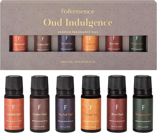 Folkulture Essential Oils Set for Diffuser | Set of 6 Luxury Floral & Oud Fragrance Oils | Orchid Oud, Rose Oud & Warm Sensual Blends, Eid Gifts & Home Fragrance Gift Set